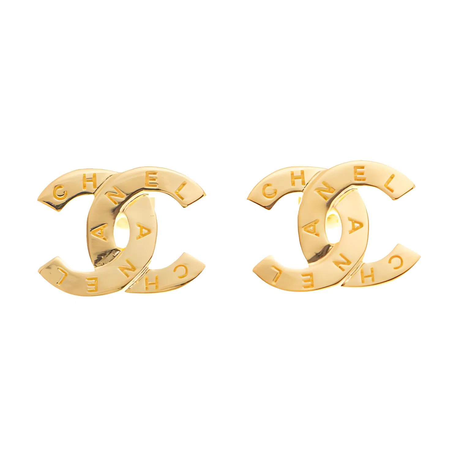 CHANEL Metal Logo Earrings Gold