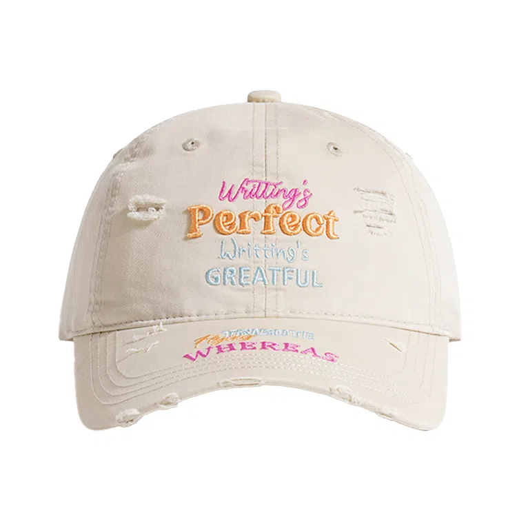 浪莎 日系复古磨破做旧重磅字母刺绣户外休闲工装慵懒风防晒遮阳时尚潮流百搭大头围显脸小 棉 鸭舌帽 男女同款情侣款