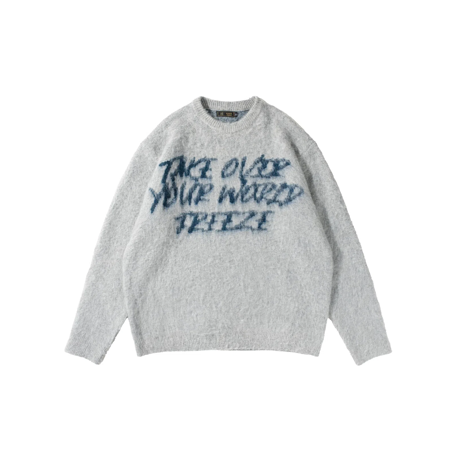 我是大卫 美式圆领字母印花复古慵懒风针织衫 男女同款 灰色