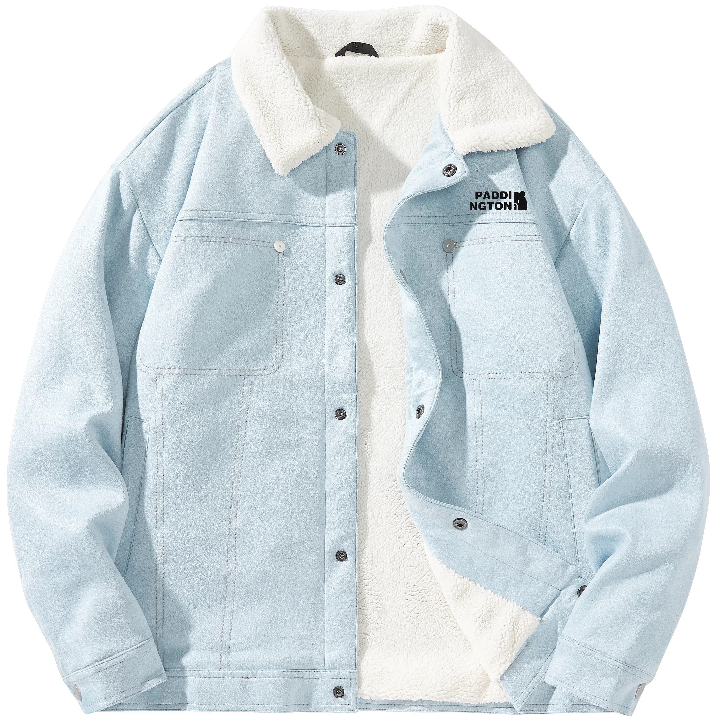 帕丁顿熊 简约小熊贴标美拉德纯色休闲宽松羊羔毛内里加绒保暖加厚夹克外套 男女同款