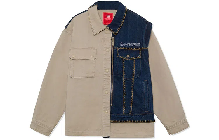 李宁 撞色拼接水洗宽松牛仔外套 秋季 男款 浮土色牛仔蓝    送男生