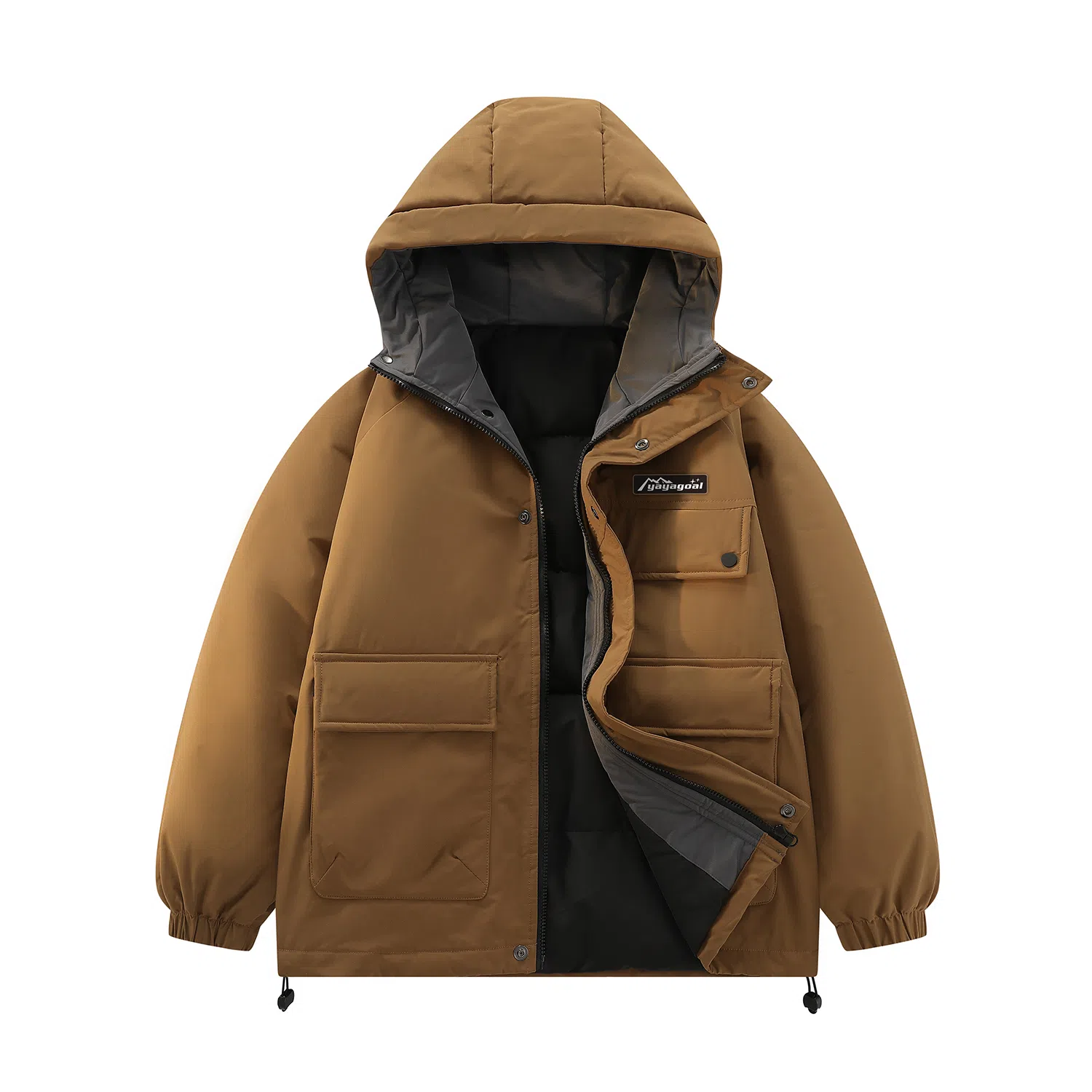 鸭鸭 字母宽松纯色连帽拉链厚款长袖羽绒服 男款