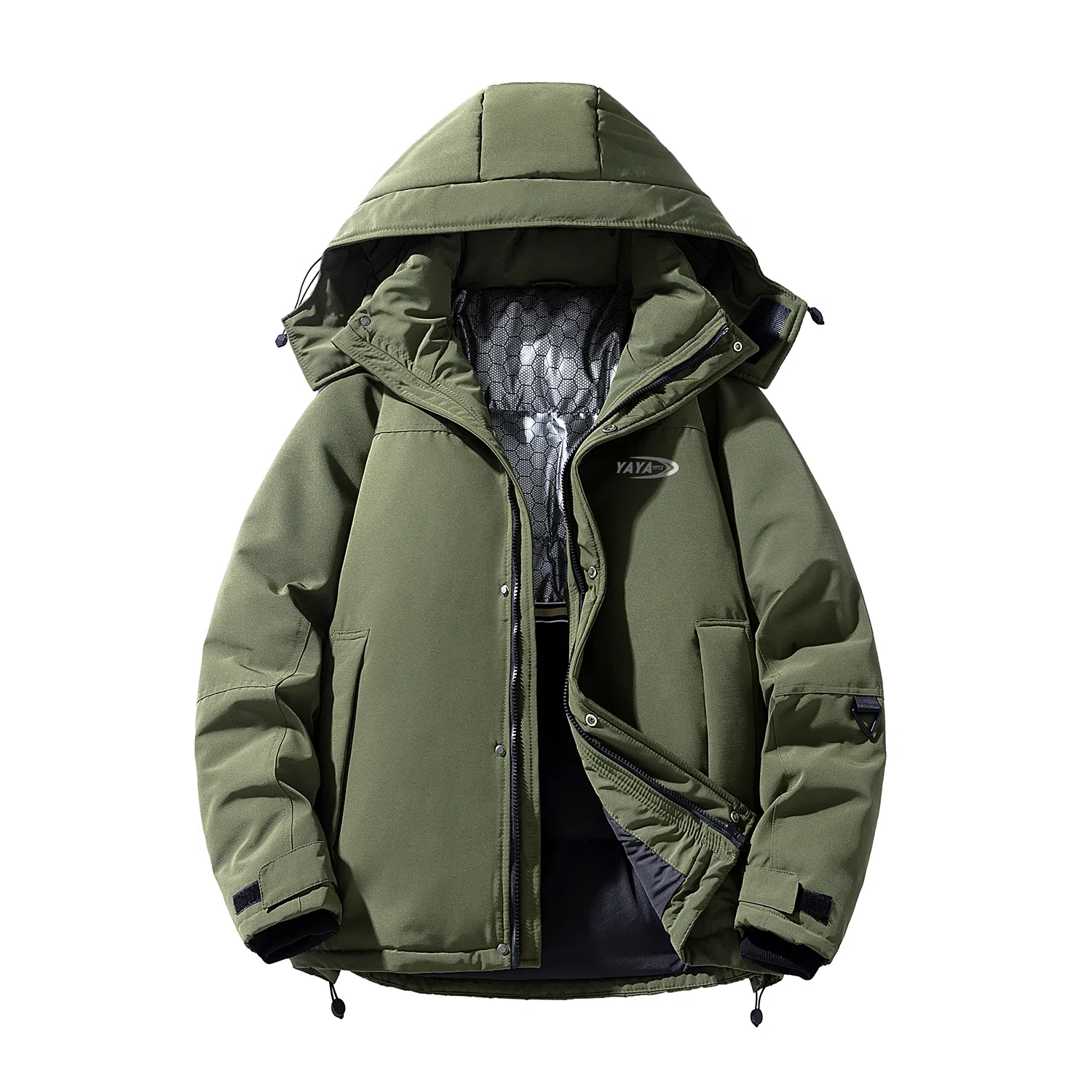 鸭鸭 字母纯色连帽宽松拉链长袖羽绒服 男款