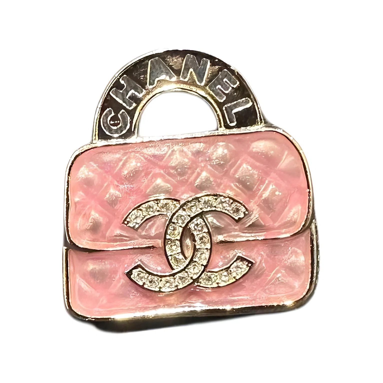 CHANEL Logo Resin Brooch Pink