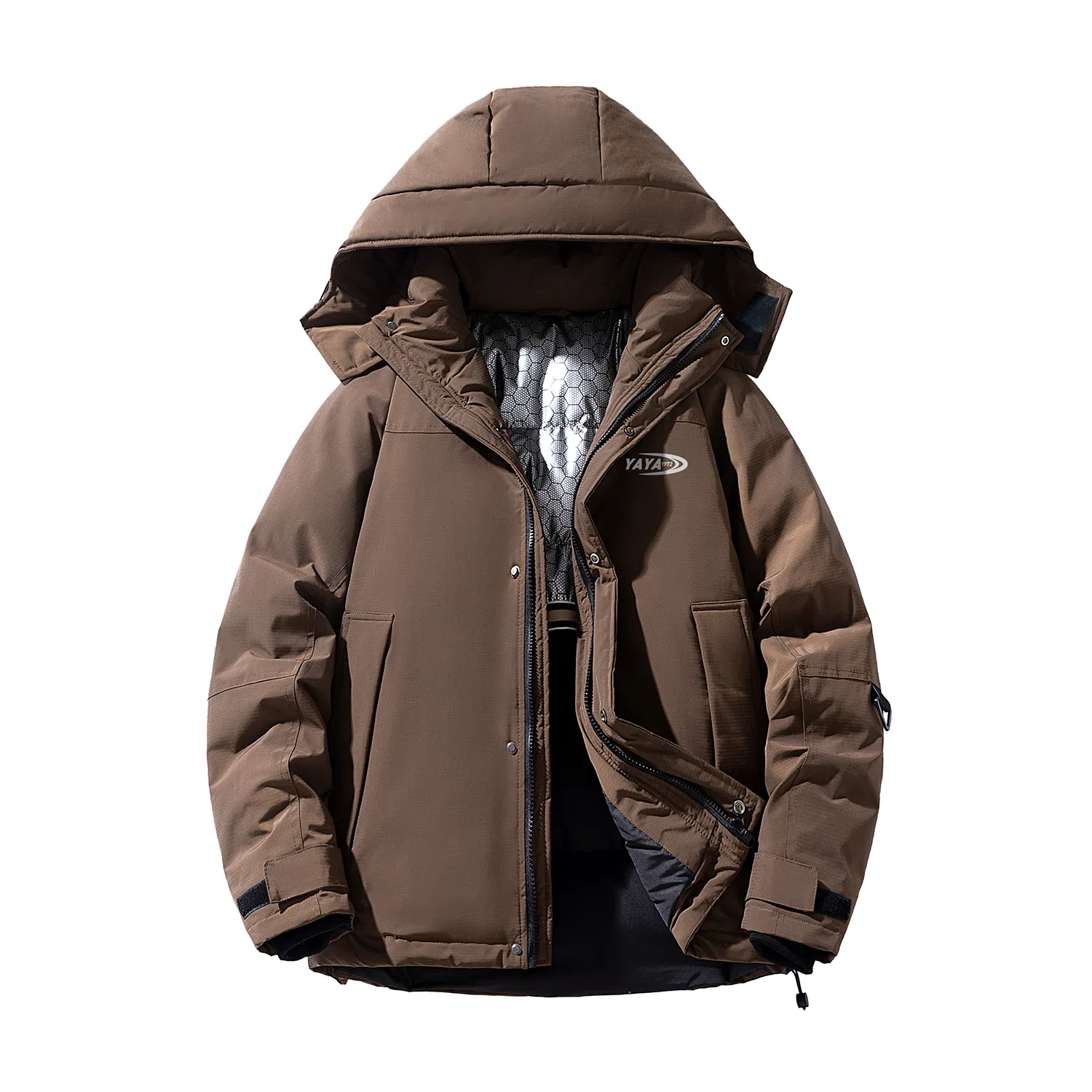 鸭鸭 字母纯色连帽宽松拉链长袖羽绒服 男款