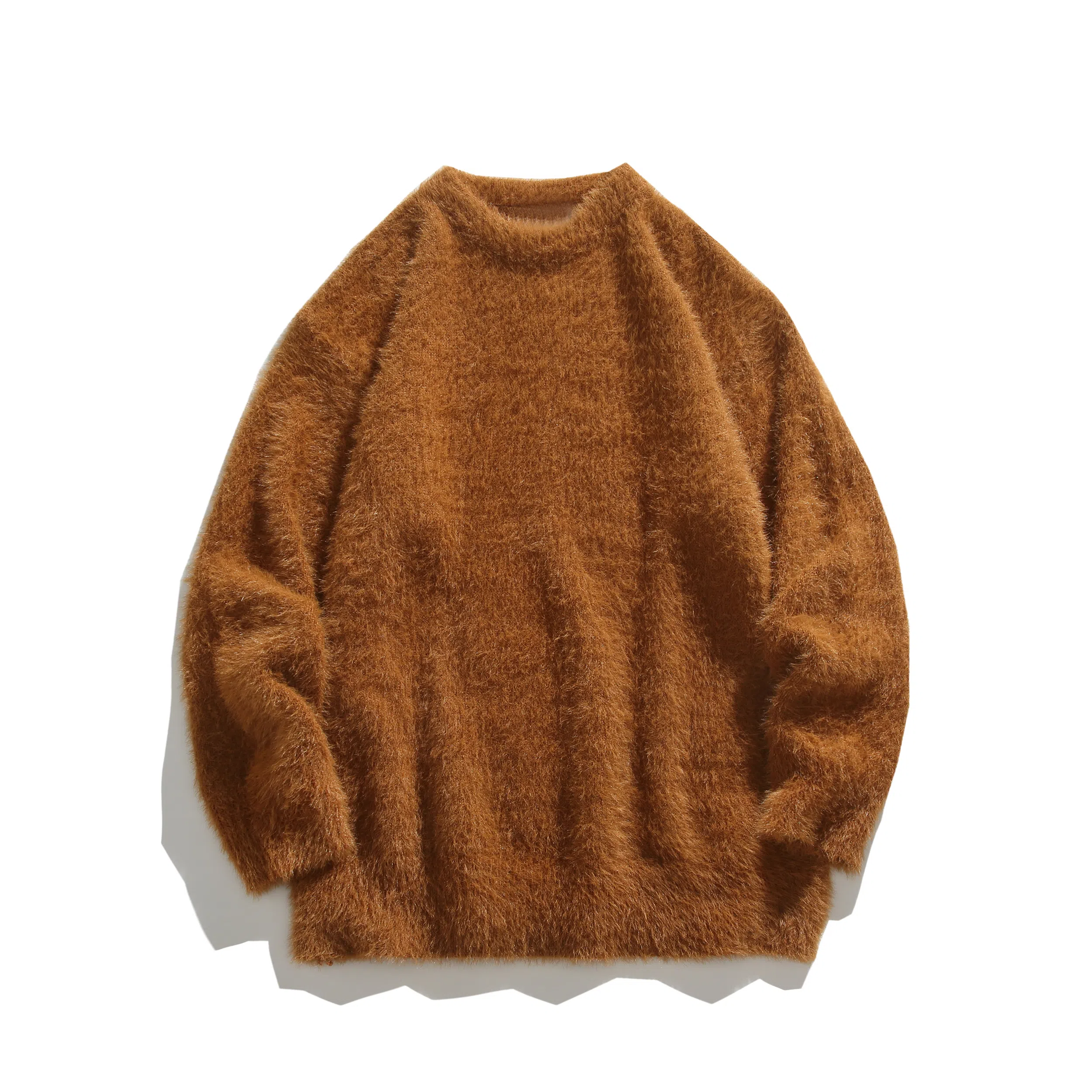 极限涡轮 美式街头风貂毛纯色加厚慵懒时尚休闲百搭宽松圆领针织衫 男女同款