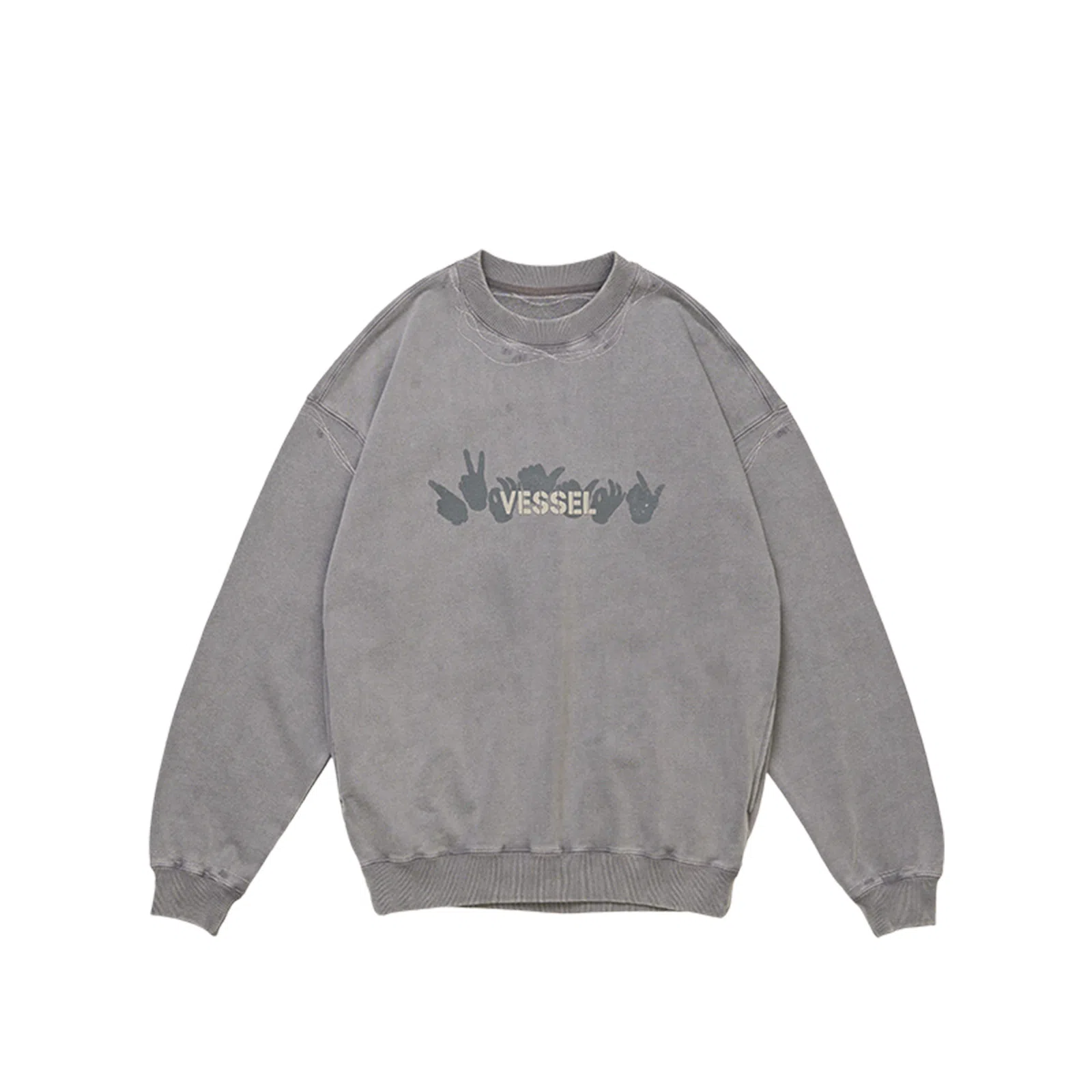 xVESSEL Retro Letter Print Crewneck Sweatshirt Grey