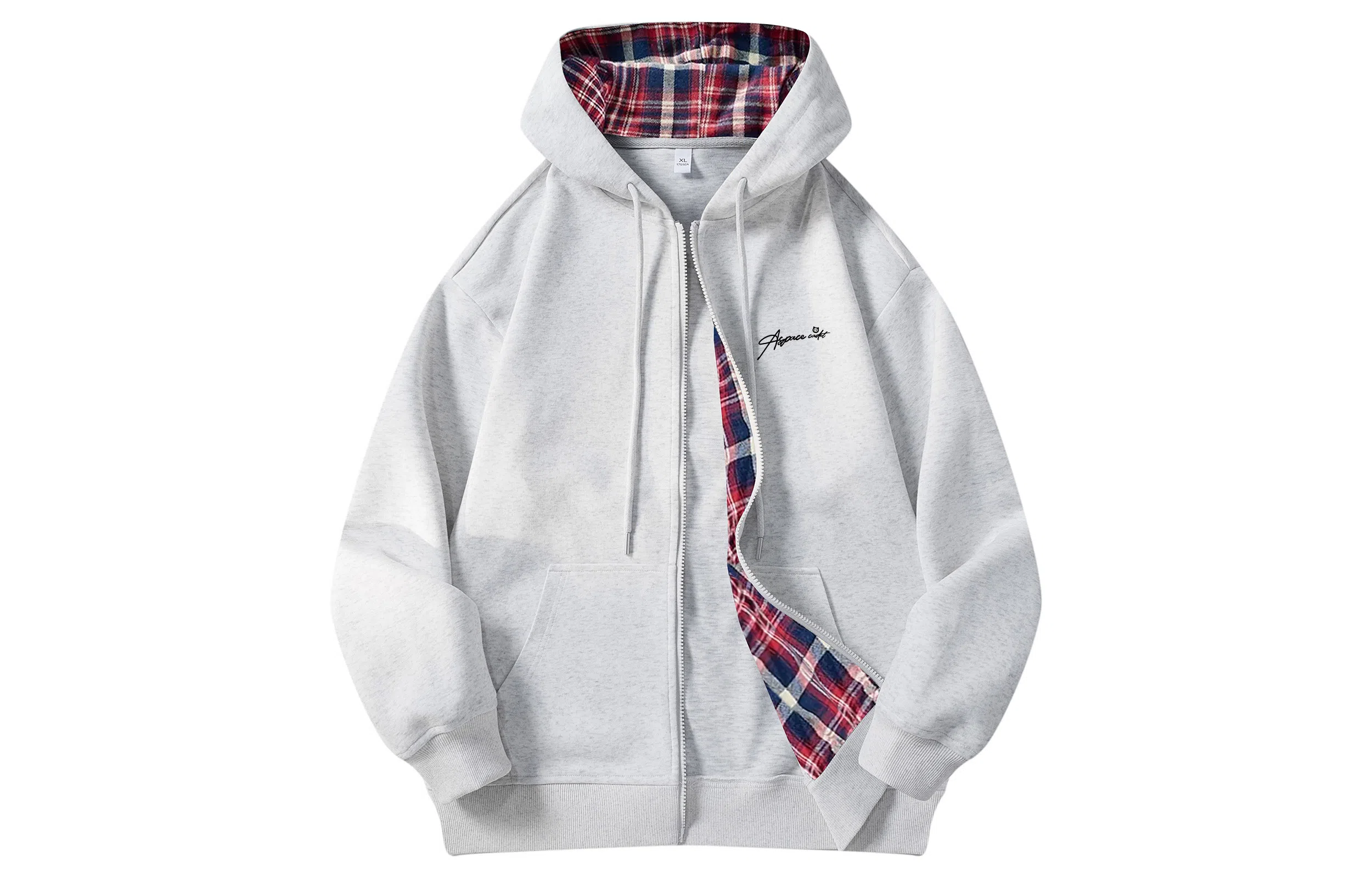 王者荣耀 鲁班七号星空梦想款美式复古创意花体字母印花格子拼接撞色简约落肩长袖休闲宽松连帽开衫卫衣 男女同款