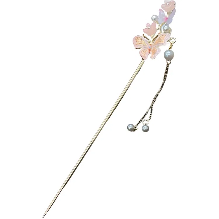 【蝴蝶泉边】 指尖瑰宝 新中式花朵古风发饰高级感满满流苏步摇汉服旗袍盘发发钗精致大气 镀银 发簪 女款