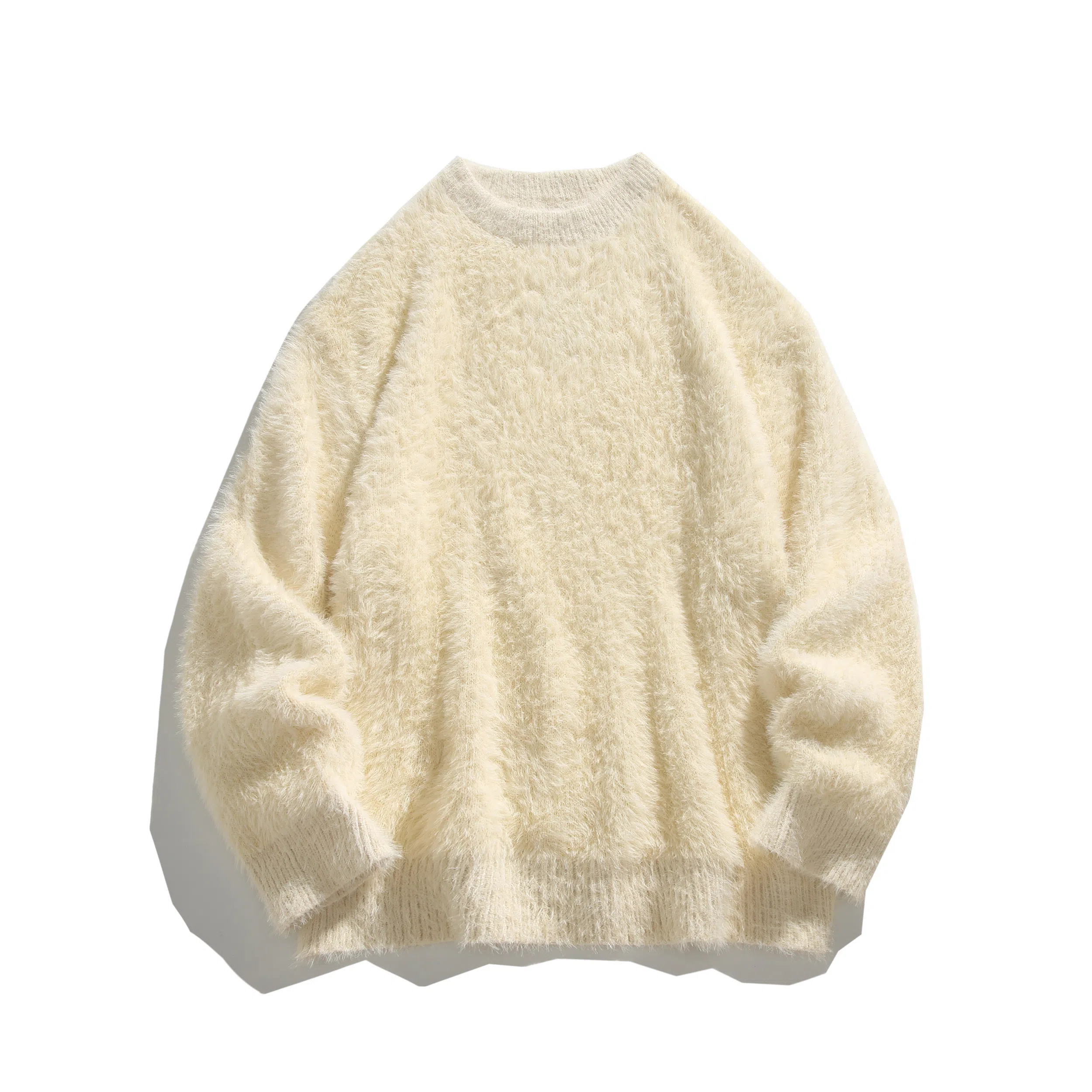 极限涡轮 美式街头风貂毛纯色加厚慵懒时尚休闲百搭宽松圆领针织衫 男女同款