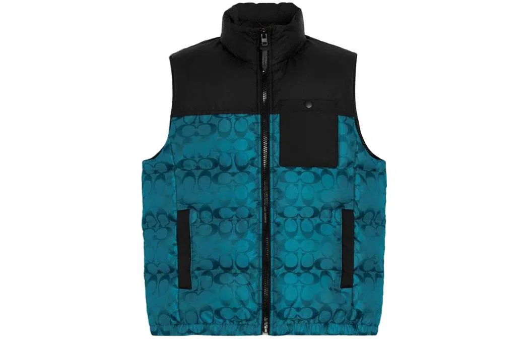 Coach Logo Print Colorblock Down Vest Black