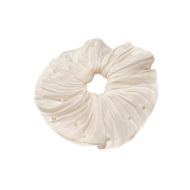 水中玉 超大号网纱仿珍珠大肠发圈扎头发褶皱肥肠发绳头花头饰 皮筋 头绳 女款