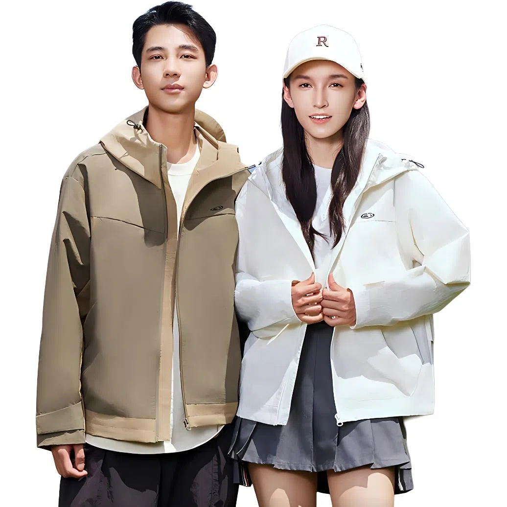 鸭鸭 山系户外露营宽松短款休闲时尚连帽防风纯色长袖夹克外套 男女同款