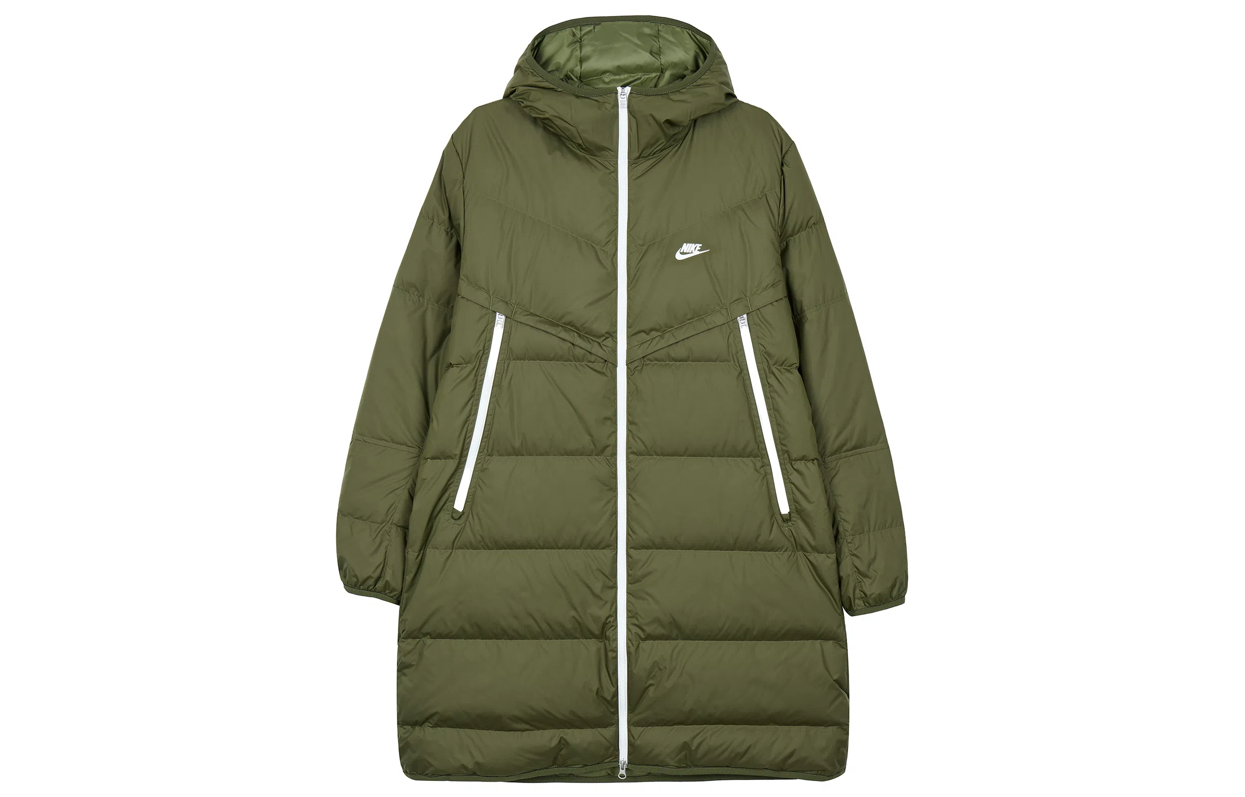 Nike Logo Mid-Length Down Jacket Military Green