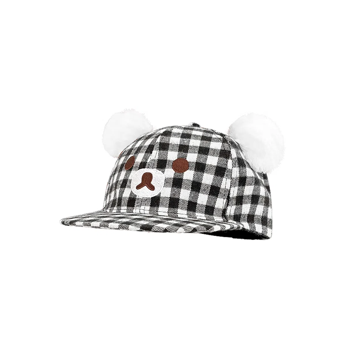 黑白格纹小熊可爱大头围显脸小春夏户外运动休闲遮阳防晒帽 优质纯棉材质 时尚鸭舌帽 男女同款情侣款