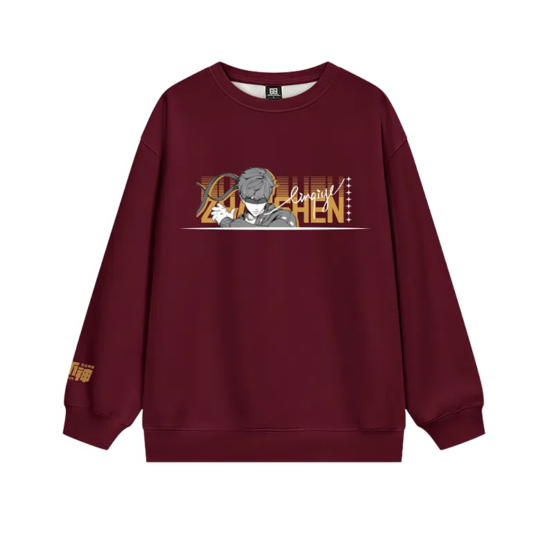 腾讯视频草场地 《斩神之凡尘神域》官方系列 动漫人物印花宽松舒适百搭圆领卫衣 男女同款 酒红色