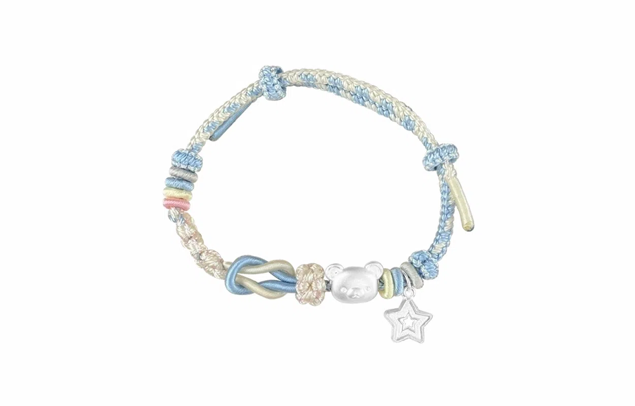 牧言 招财小猫 呆萌可爱简约小众设计高级感 立体清透圆润猫咪碎石编织绳可调节手饰 琉璃 手绳 女款