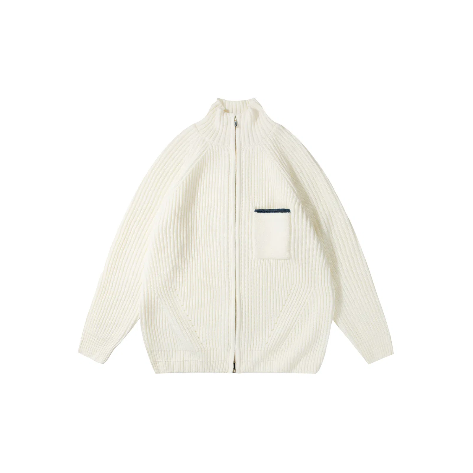 我是大卫 立领韩版时尚小众双拉链保暖针织衫 男女同款 米白色