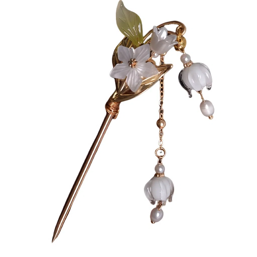 【铃兰花开】 指尖瑰宝 新中式复古高级感仙气满满步摇流苏盘发古风汉服旗袍马面裙 镀银 发簪 女款