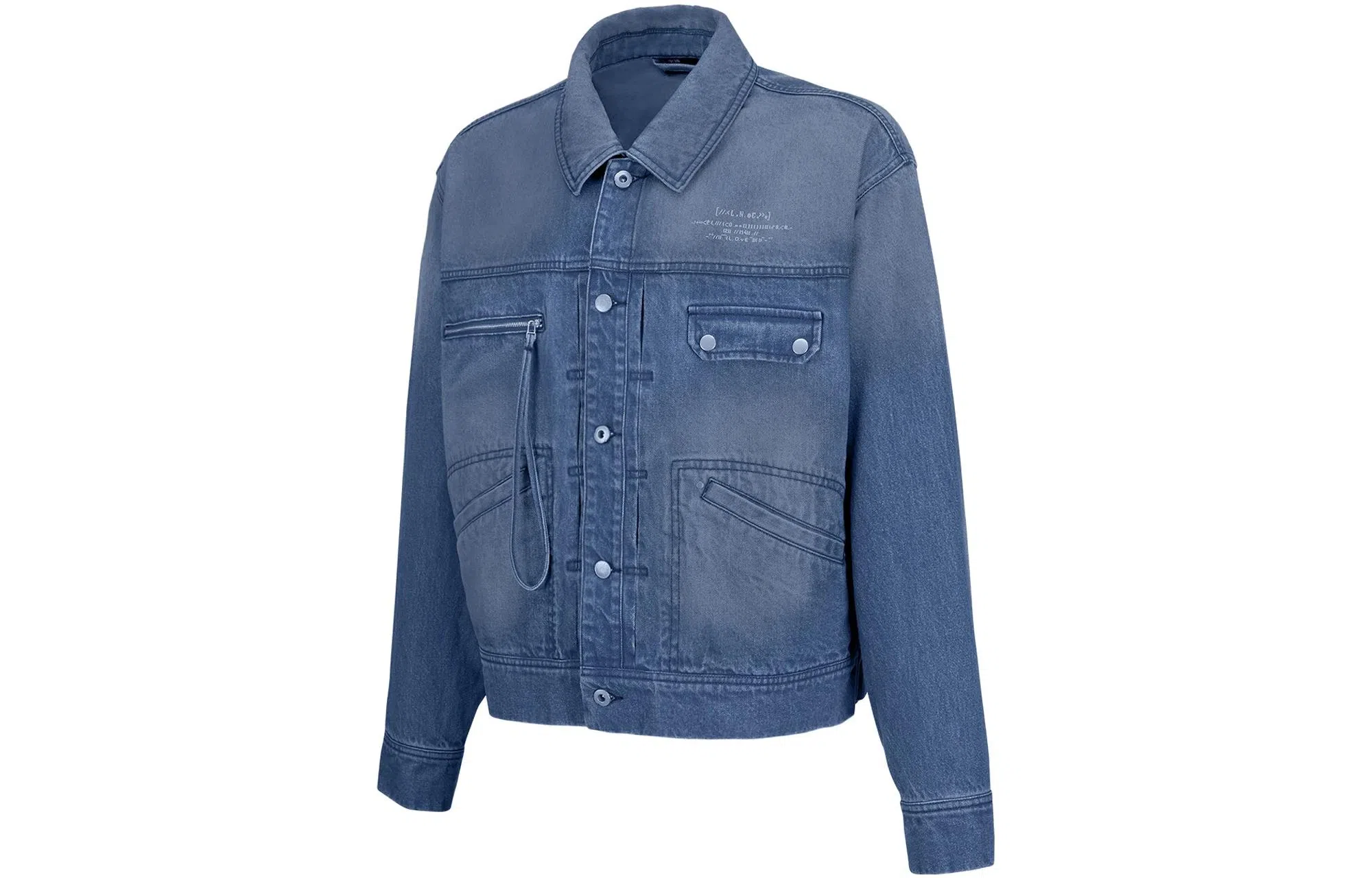 中国李宁 字母印花翻领长袖牛仔外套 男女同款 蓝色