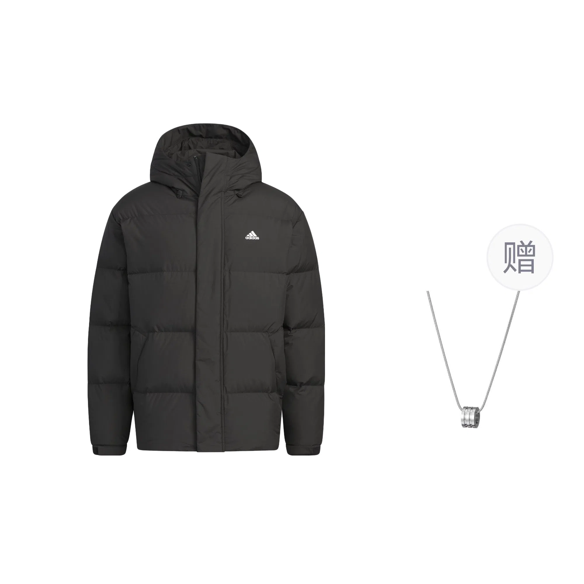 adidas Letter Print Down Hoodie Black