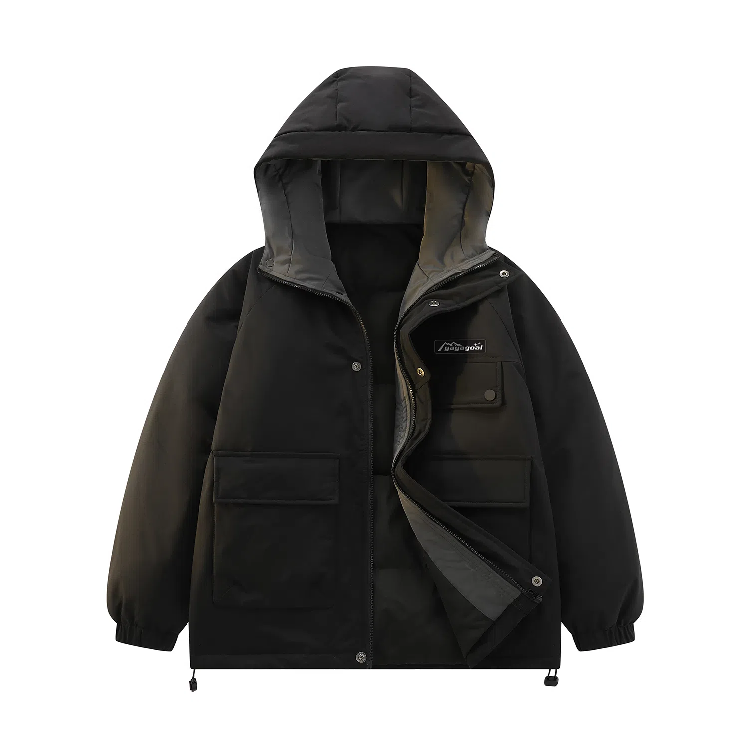 鸭鸭 字母宽松纯色连帽拉链厚款长袖羽绒服 男款