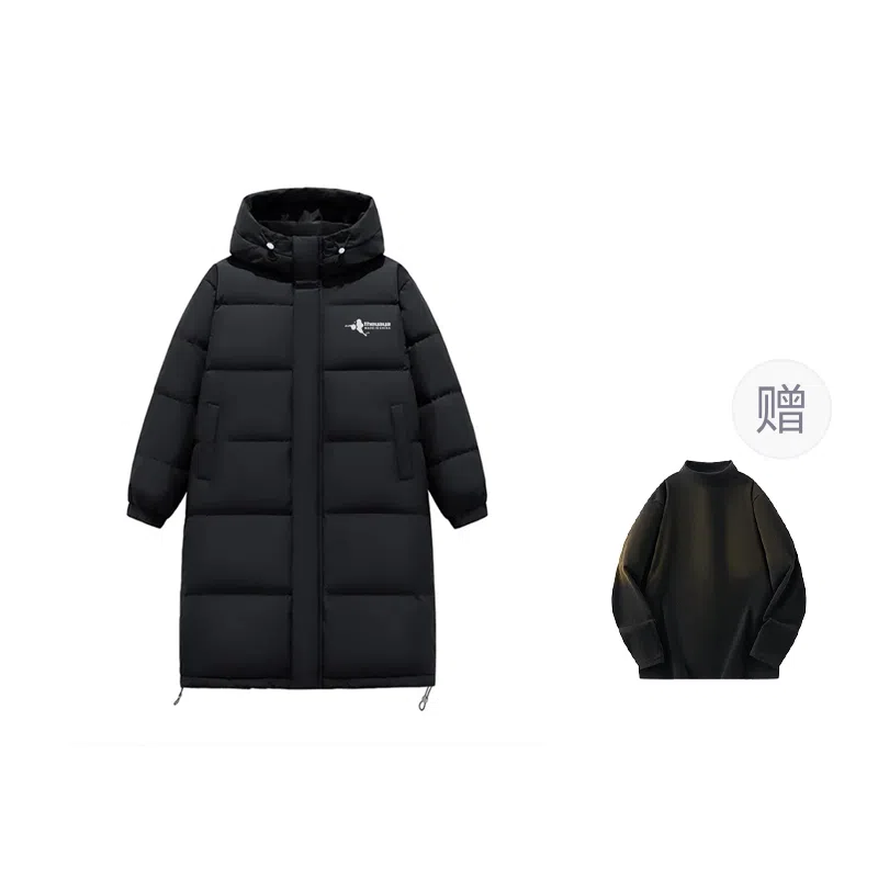 鸭鸭 字母纯色连帽拉链宽松长袖羽绒服 男款
