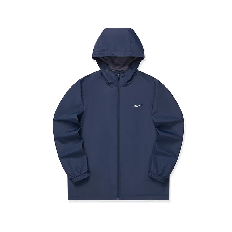 鸿星尔克 综训系列 山系户外防泼水风壳休闲运动骑行连帽加厚加绒外套夹克 男女同款 礁石蓝
