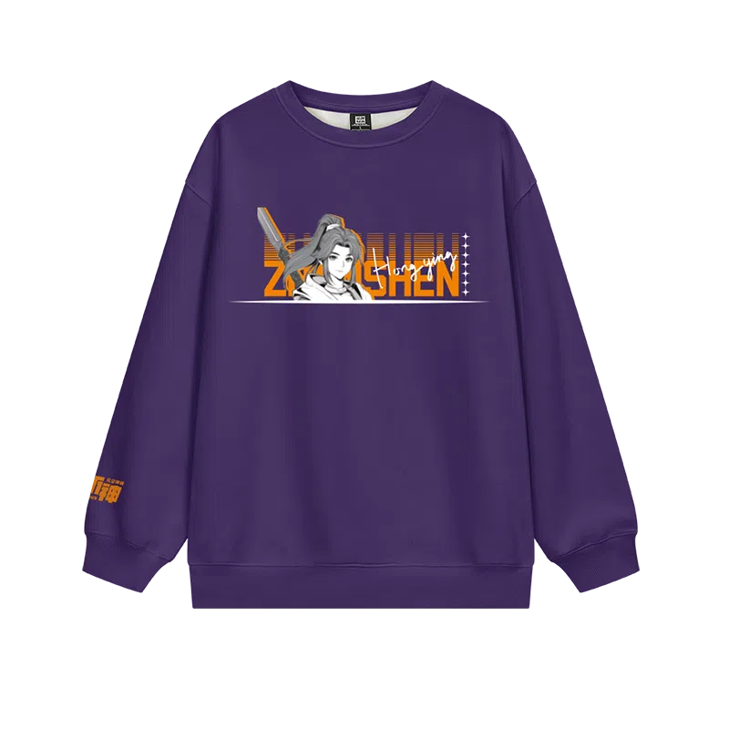 腾讯视频草场地 《斩神之凡尘神域》官方系列 动漫人物印花宽松保暖舒适百搭圆领柔软卫衣 男女同款 紫色