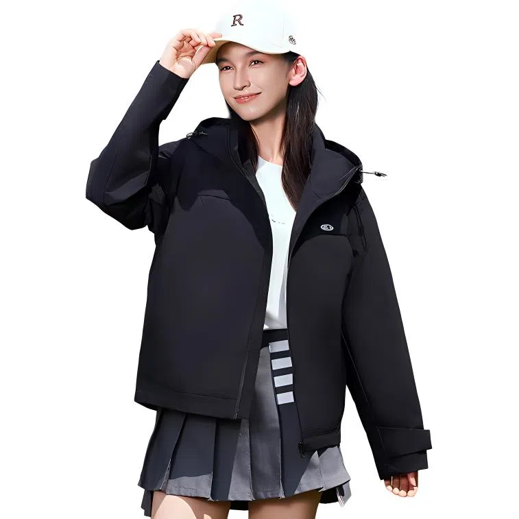 鸭鸭 山系户外露营宽松短款休闲时尚连帽防风纯色长袖夹克外套 男女同款