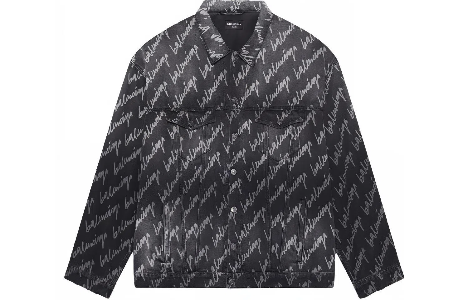 Balenciaga Allover SS22 Logo Denim Jacket Grey