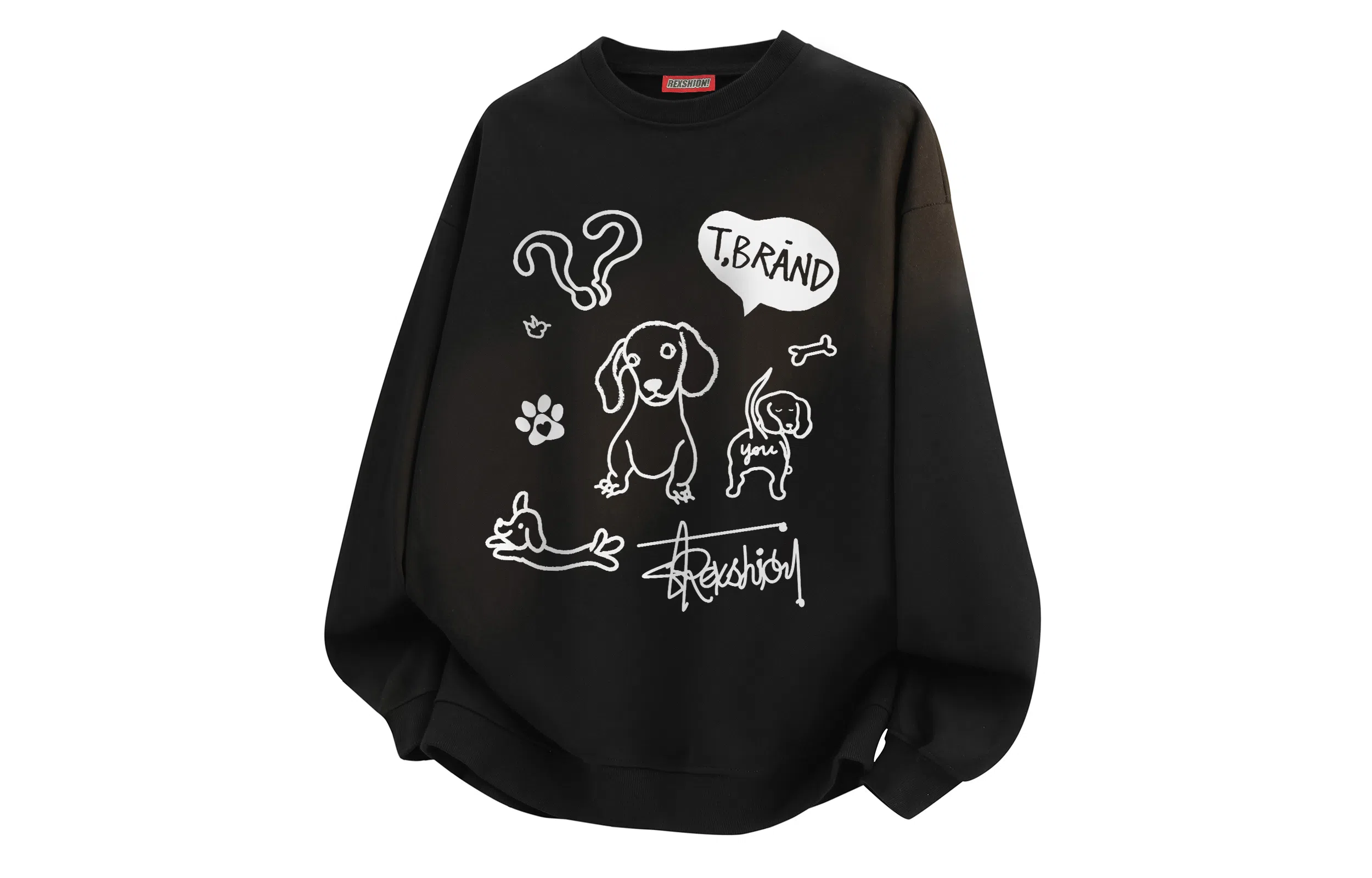 REXSHION Retro Cartoon Dog Logo Sweatshirt