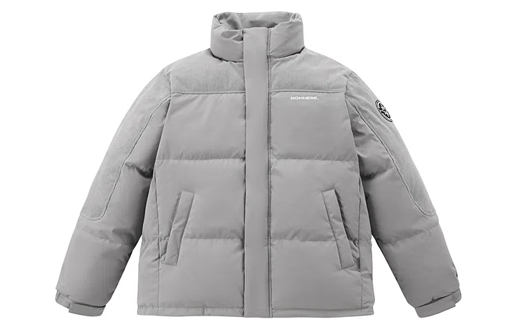 PEACEBIRD MEN Corduroy Patchwork Puffer Jacket Gray