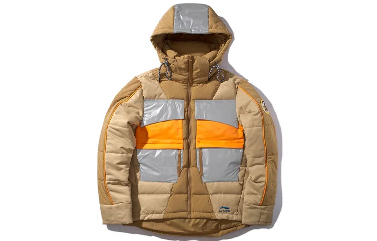 中国李宁 运动时尚系列 短款连帽羽绒服 冬季 男款 虎瞳褐