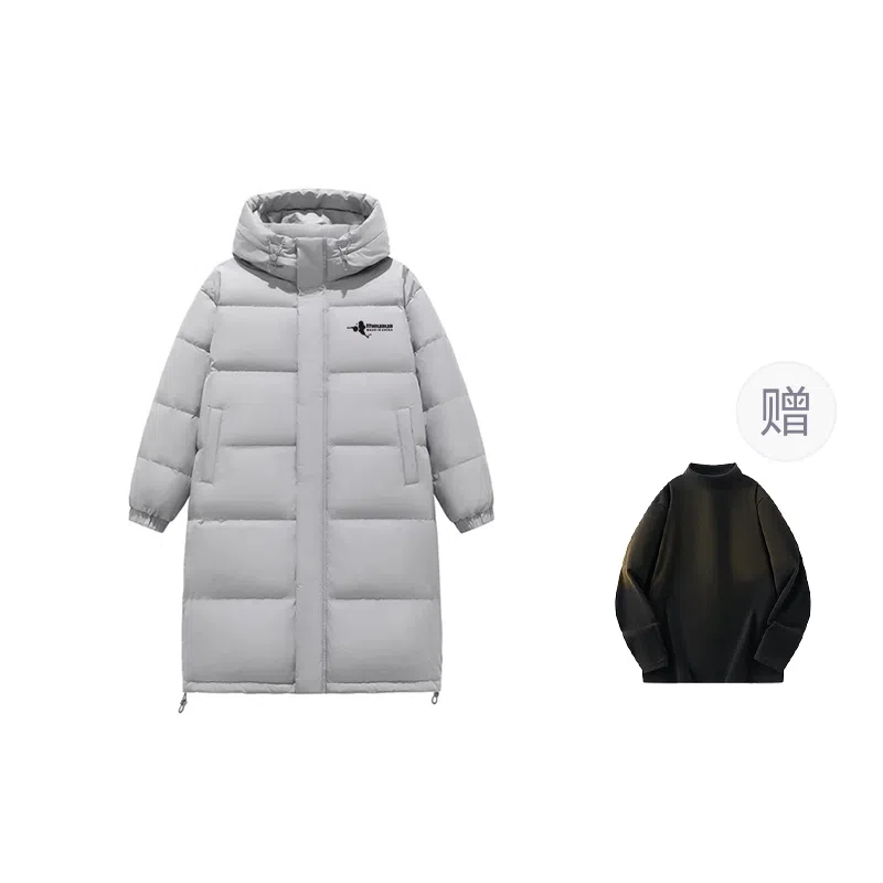 鸭鸭 字母纯色连帽拉链宽松长袖羽绒服 男款