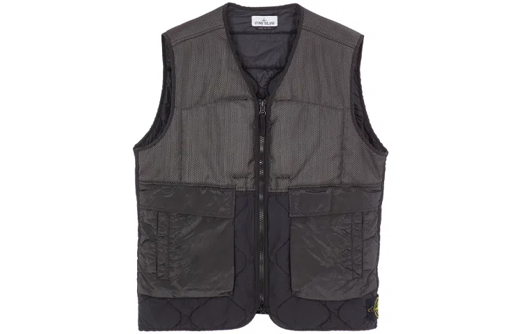 Stone Island Nylon Blend V-Neck Zip Vest Black