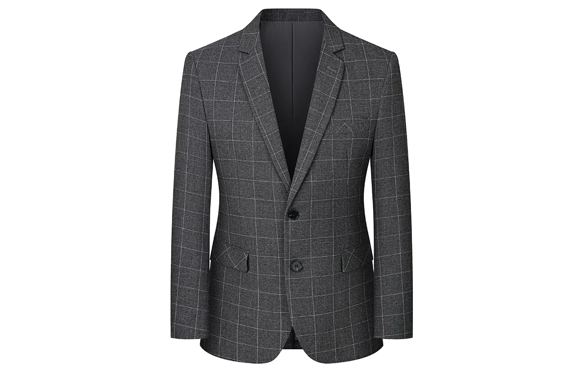 JOHNHOLLIS Slim Fit Plaid Blazer Gray