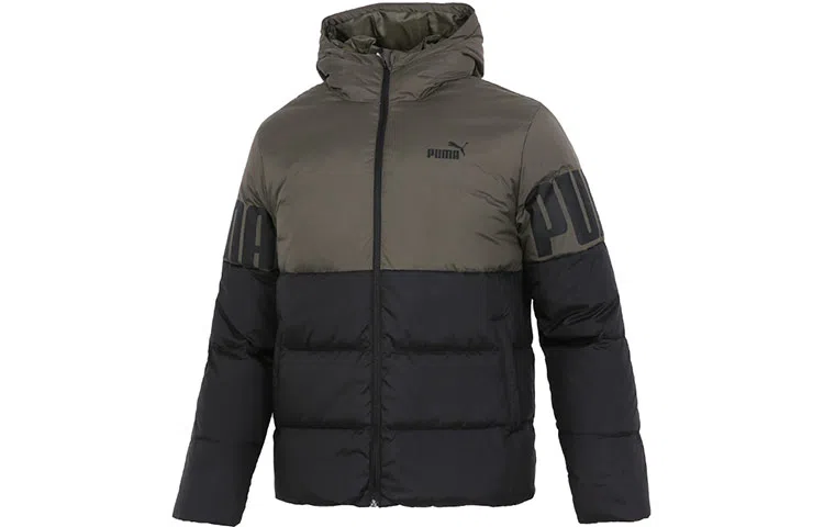 Puma Logo Patch Down Jacket Hoodie Black
