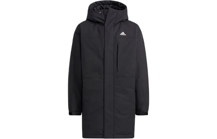 adidas Logo Mid-Length Hooded Down Jacket Black