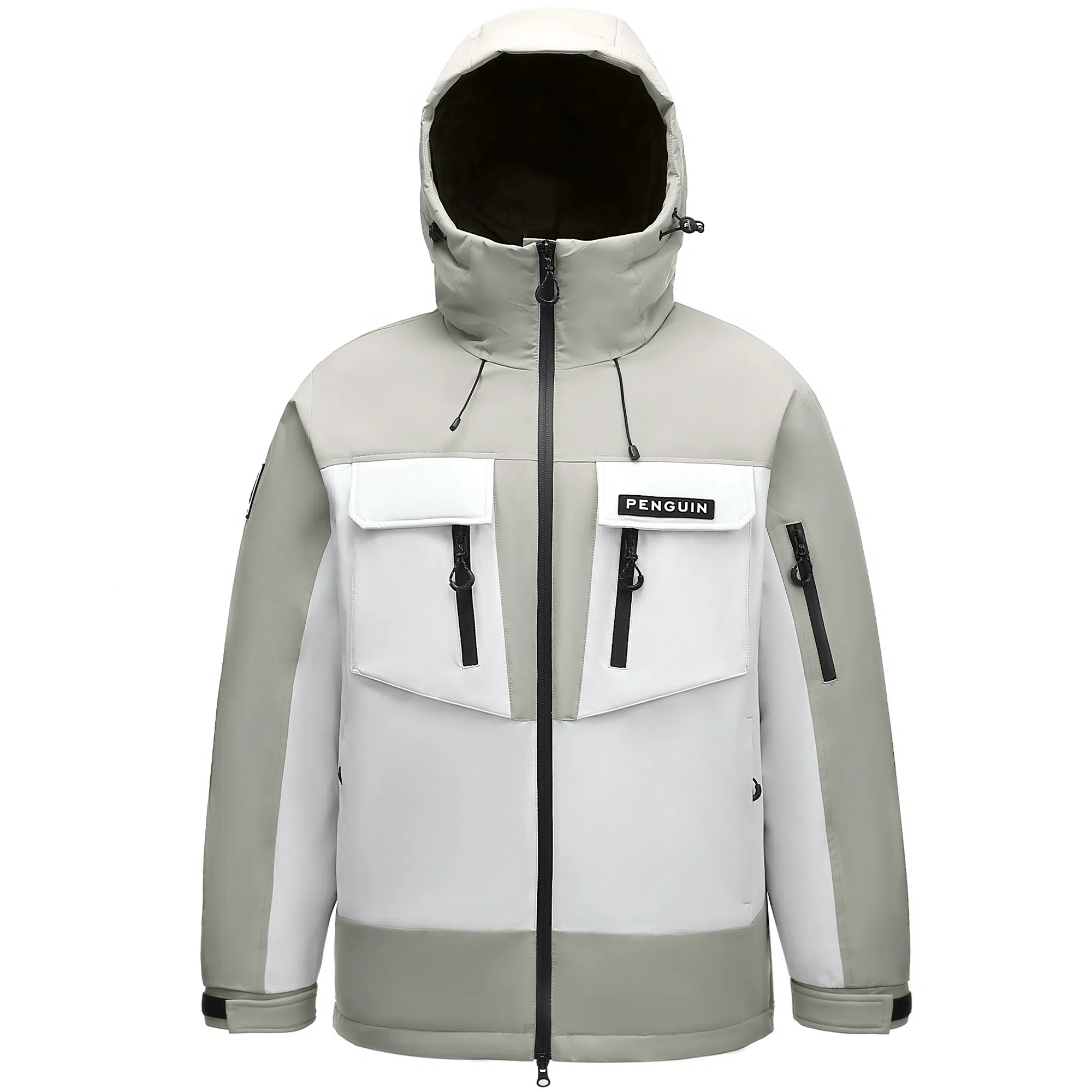 企鹅 户外拼色热能保暖防风工装派克加厚羽绒服 男女同款