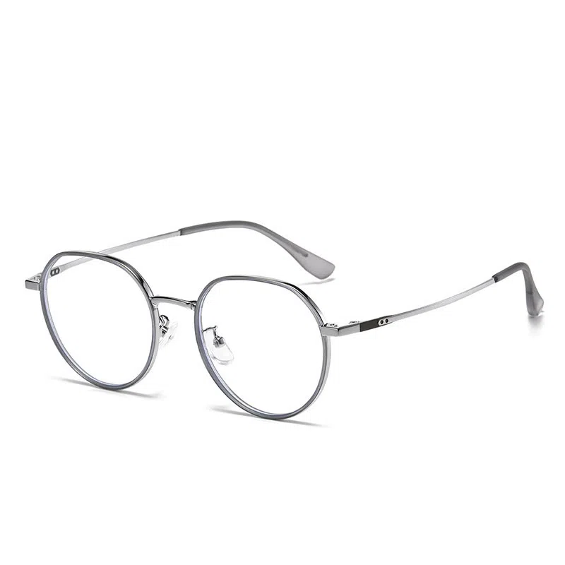 山一丸 金属宽边高级眼镜时尚防蓝光眼镜 可配度数平光镜 不锈钢 圆形 光学镜架 男女同款情侣款
