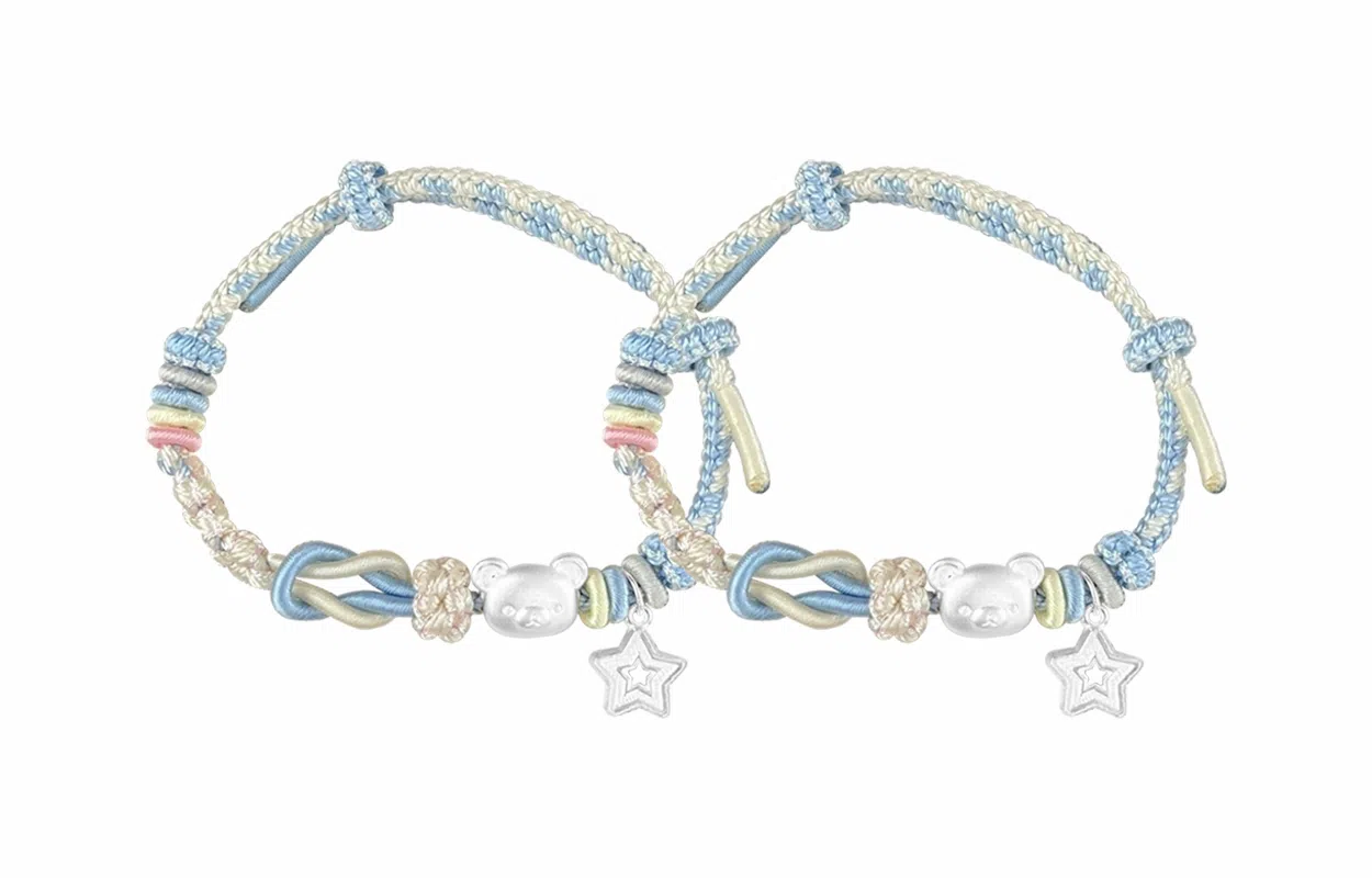 牧言 招财小猫 呆萌可爱简约小众设计高级感 立体清透圆润猫咪碎石编织绳可调节手饰 琉璃 手绳 女款