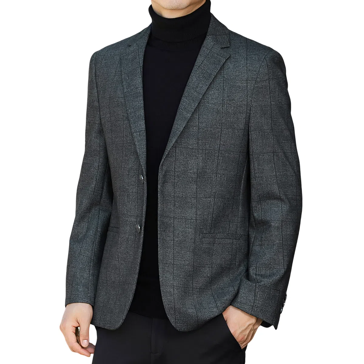 富铤 质感格纹防风挺括美式复古商务通勤单排扣西装 男款 灰色