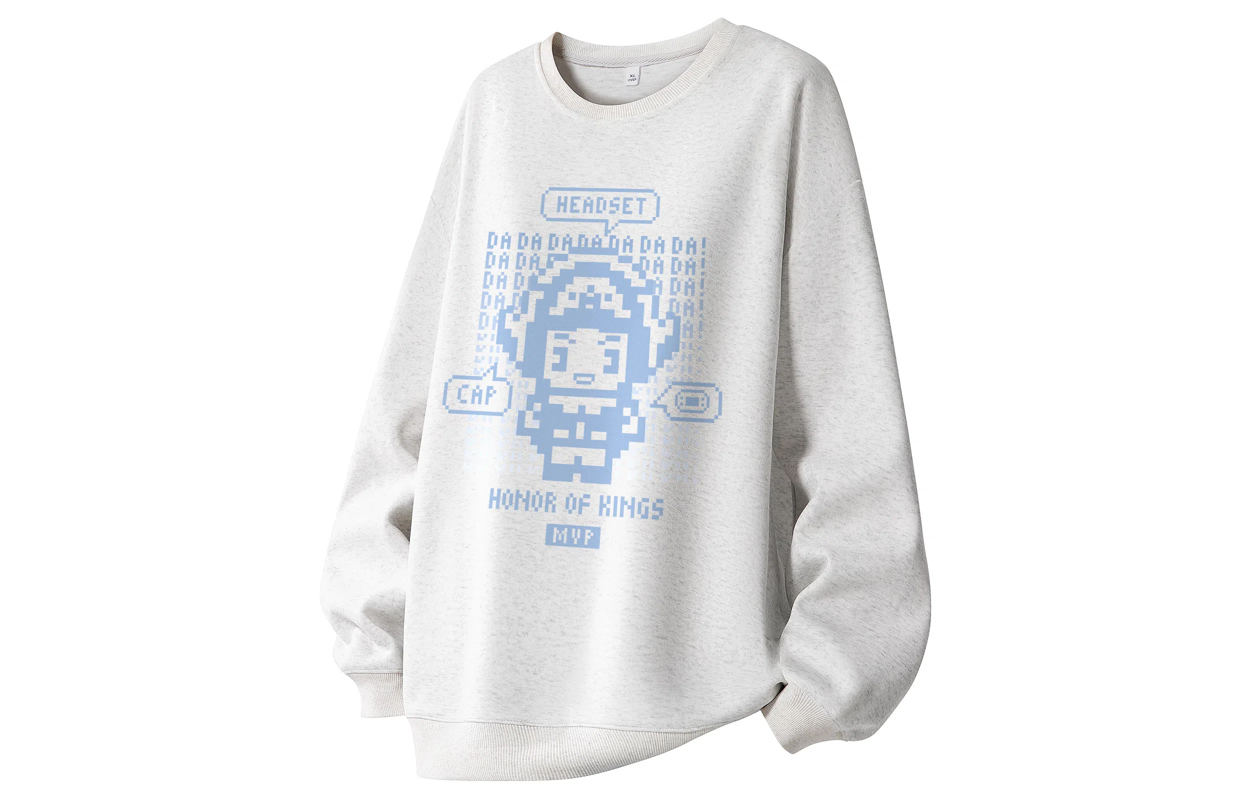 王者荣耀 鲁班七号电玩小子款 美式复古像素风鲁班趣味字母涂鸦落肩长袖休闲宽松套头多巴胺重磅圆领卫衣 男女同款