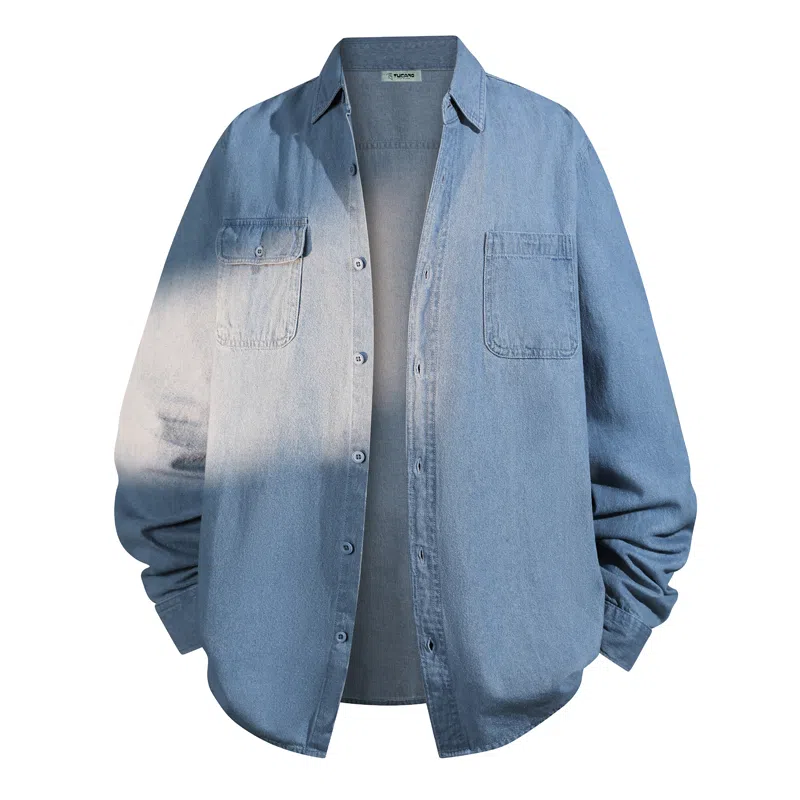 啄木鸟 美式高街复古水洗做旧长袖纯色宽松休闲薄款牛仔外套 男女同款