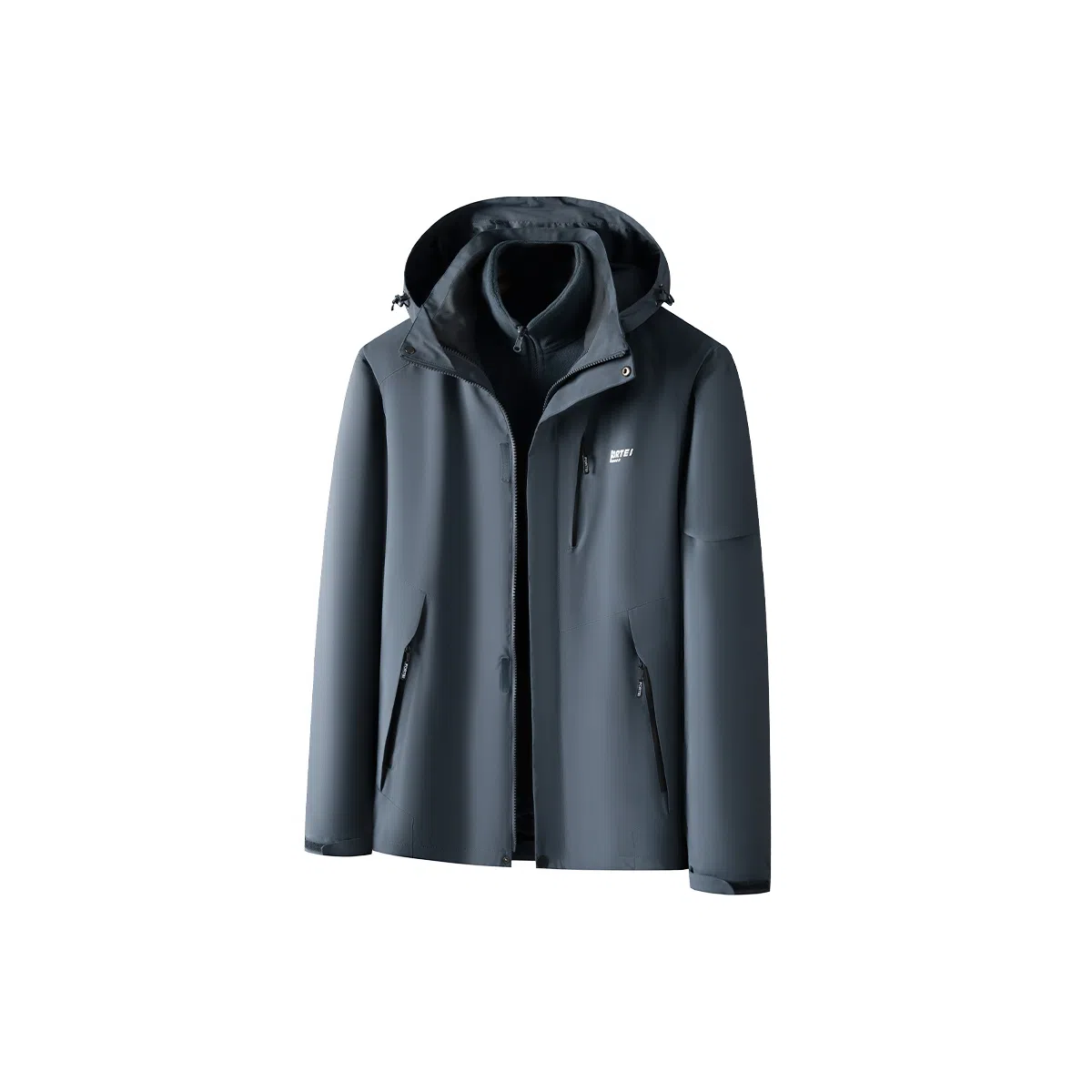 富铤 三合一 摇粒绒内胆纯色美式户外山系城市机能风保暖防风连帽拉链夹克外套 男款