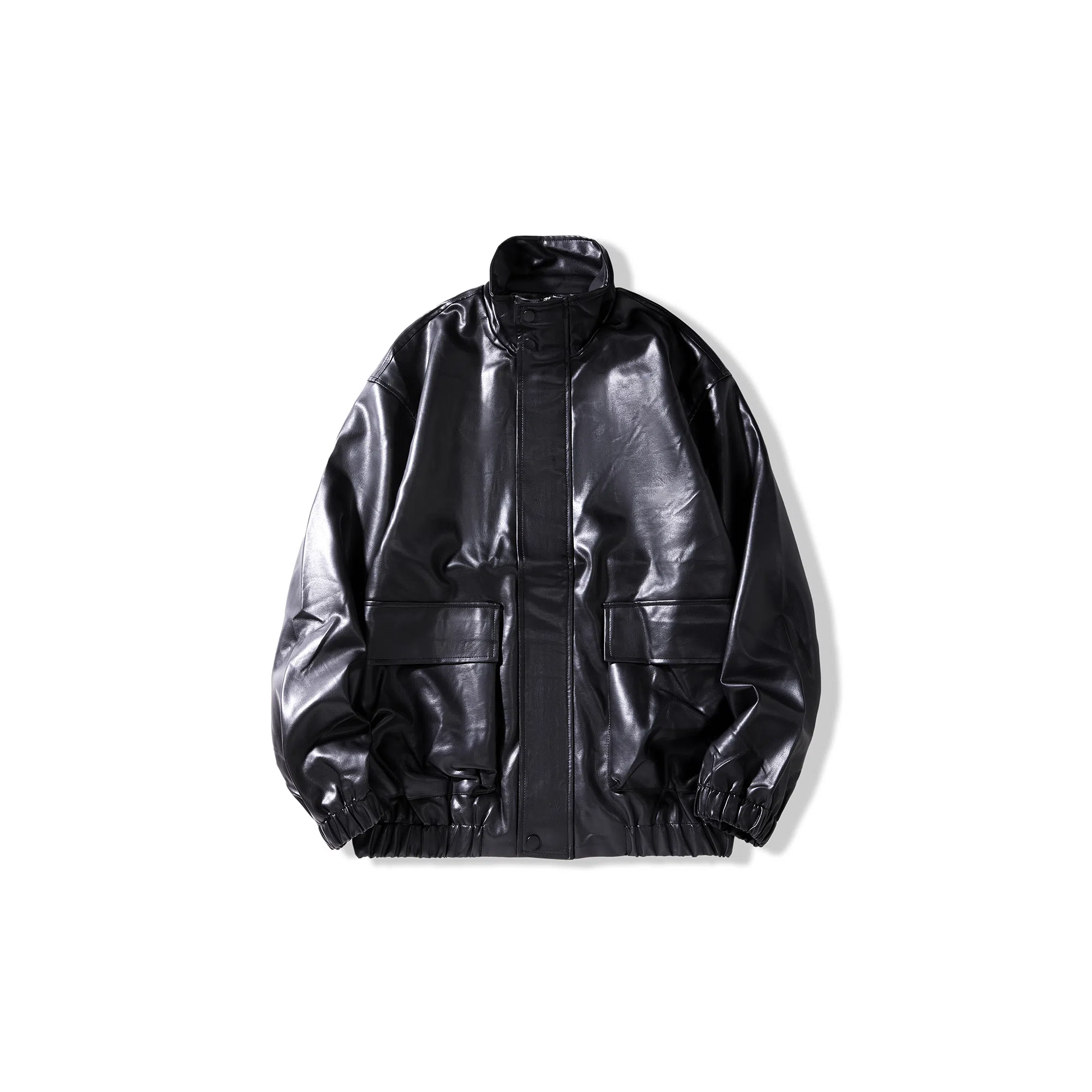 我是大卫 复古拉链立领亮面机车赛车元素宽松夹克外套 男女同款