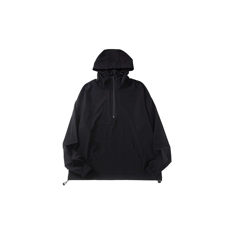 我是大卫 纯色连帽套头宽松长袖夹克外套 男款 黑色