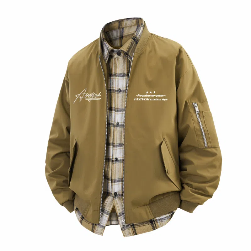 快鱼 美式高街潮流签名字体字母品牌假两件格子时尚百搭复古个性经典休闲户外宽松舒适翻领长袖夹克外套 男女同款