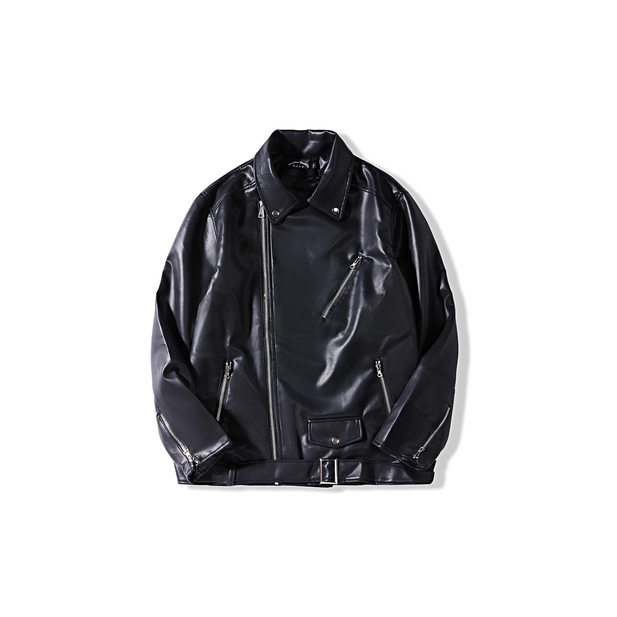 我是大卫 纯色基础款不规则翻领休闲宽松亮面夹克 男女同款 黑色